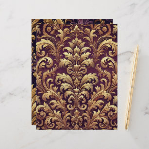 Purple & Gold Victorian Damask Scrapbook Paper