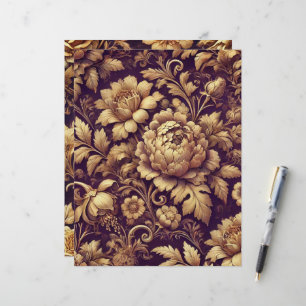 Purple & Gold Victorian Florals Scrapbook Paper