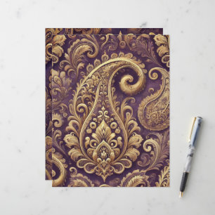Purple & Gold Victorian Paisley Scrapbook Paper