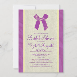 Purple Gold Vintage Bow Linen Bridal Shower Invite