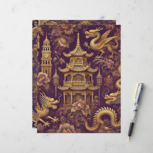 Purple & Gold Vintage Chinoiserie Scrapbook Paper