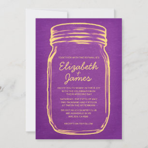 Purple Gold Vintage Mason Jar Wedding Invitations