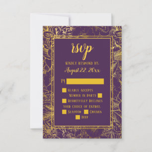 Purple Gold Vintage Rose Floral RSVP Insert Card
