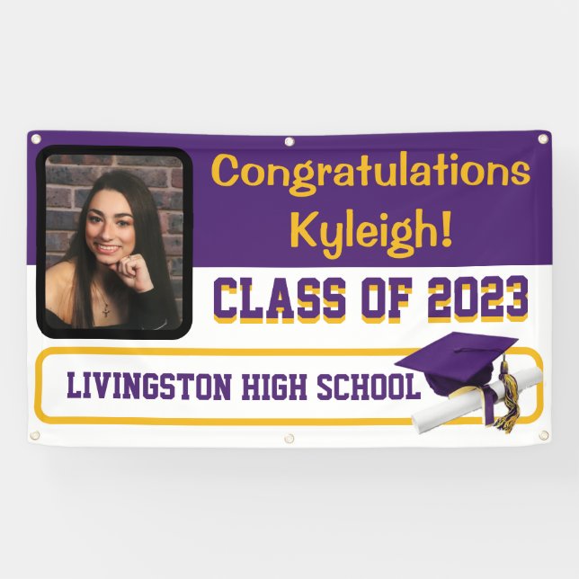 Purple & Gold Vinyl Graduation Banner (Horizontal)