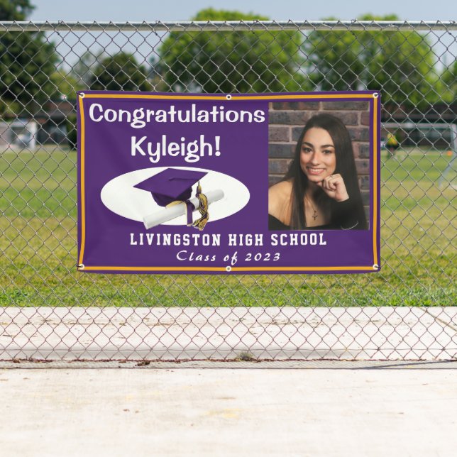 Purple & Gold Vinyl Graduation Photo Banner (Insitu)
