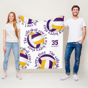 purple gold volleyball court happy place fleece blanket