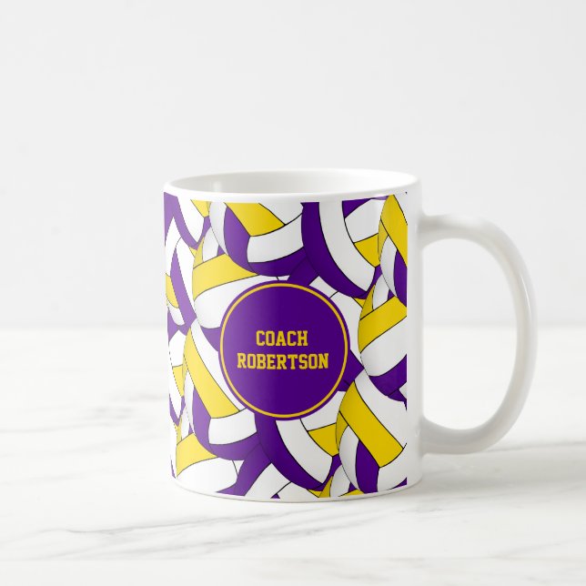 purple gold volleyball team colours coach gift coffee mug (Right)