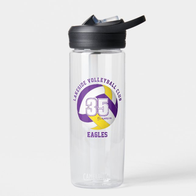 purple gold volleyball team colours girls boys nam water bottle (Left)