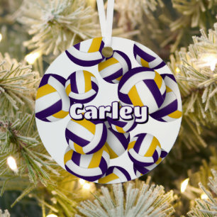 purple gold volleyballs with athlete name keepsake metal tree decoration