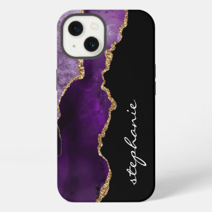 Purple Gold Watercolor Agate Personalised iPhone 13 Case