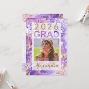 Purple Gold Watercolor Art 2025 Photo Graduation Invitation