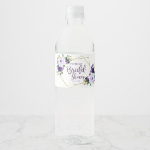 Purple Gold Watercolor Floral Bridal Water Bottle Label