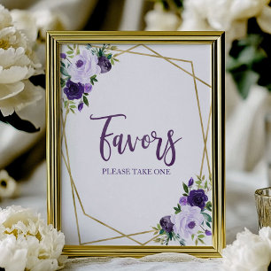 Purple Gold Watercolor Floral Favours Sign