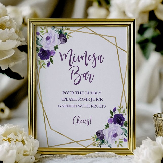 Purple Gold Watercolor Floral Mimosa Bar Sign (Creator Uploaded)