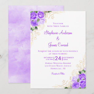 Purple Gold Watercolor Floral Wedding Invitation