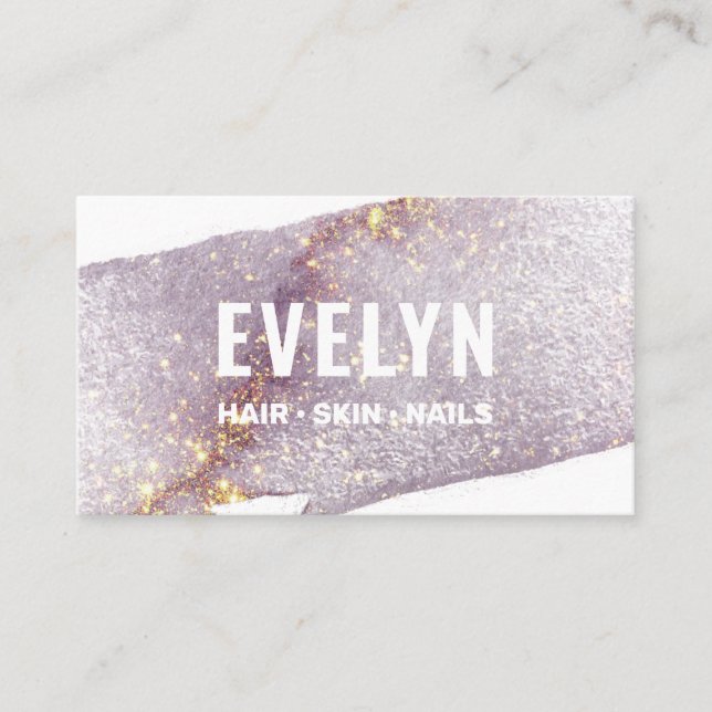 Purple Gold Watercolor Shimmer Business Card (Front)