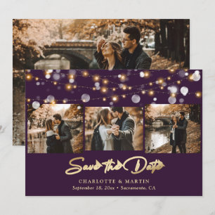 Purple Gold Wedding 4 Photo Collage Save The Date