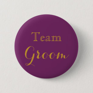Purple Gold Wedding Team Groom 6 Cm Round Badge