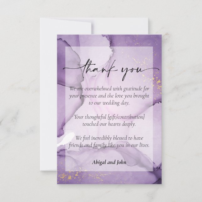 Purple gold wedding  thank you card (Front)