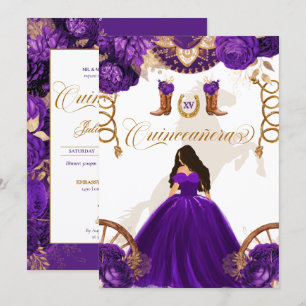 Purple Gold Western Charro 2-Sided Quinceanera Inv Invitation