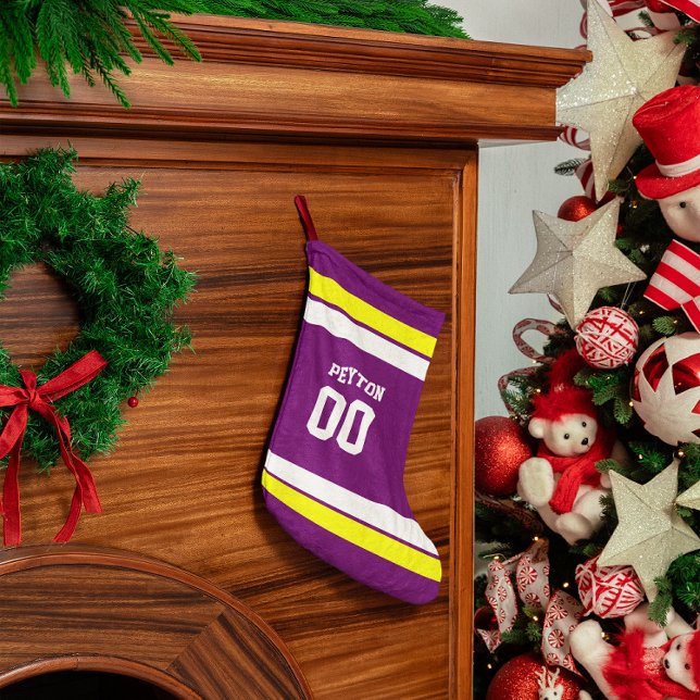 Purple, Gold & White Football Team Personalised Small Christmas Stocking (Creator Uploaded)