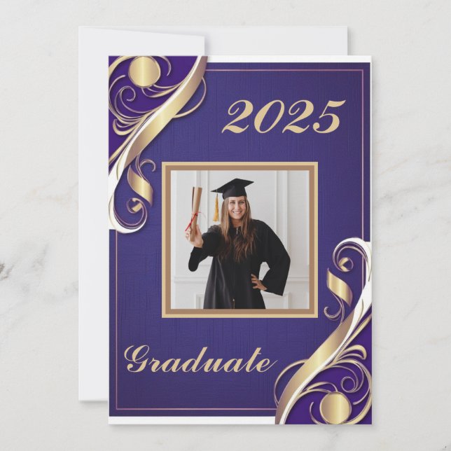 Purple Gold White Graduation Invitation (Front)