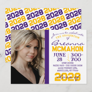 Purple, Gold & White Graduation Photo Invitation