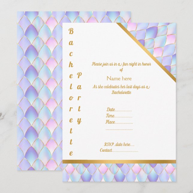 PURPLE GOLD WHITE MERMAID  PARTY BACHELORETTE INVITATION (Front/Back)