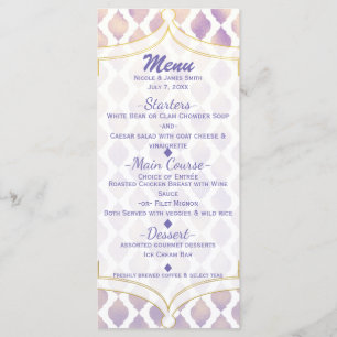 Purple Gold & White Moroccan Modern Menu Card