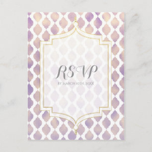 Purple Gold & White Moroccan Modern Wedding RSVP Invitation Postcard
