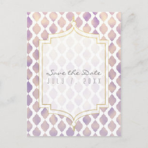 Purple Gold & White Moroccan Wedding Save the Date Announcement Postcard