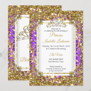Purple Gold White Pearl Tiara Birthday Party Invitation