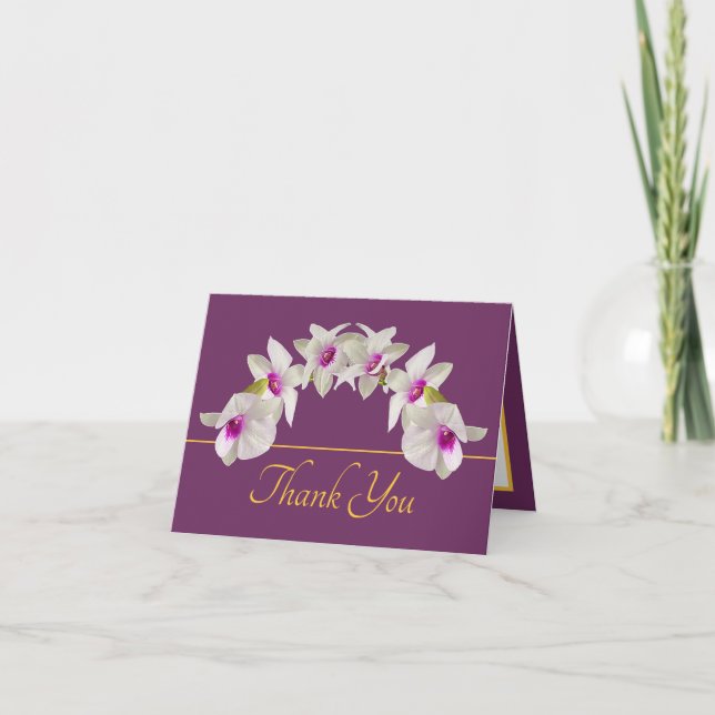 Purple Gold White Pink Orchid Bouquet Thank You Card (Front)