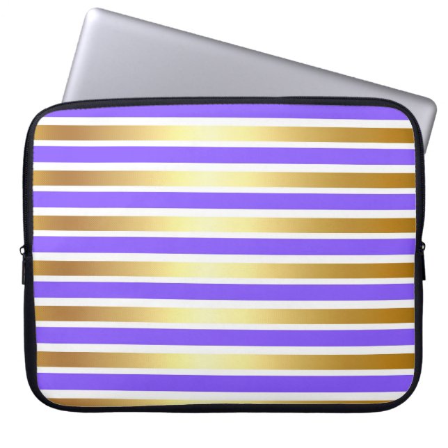 PURPLE GOLD WHITE SHINY STRIPES LAPTOP SLEEVE (Front)