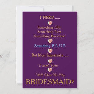 Purple & Gold with Heart Will You Be my Bridesmaid Invitation