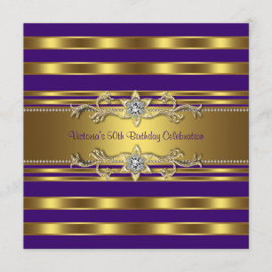 Purple Gold Womans 50th Birthday Party Invitation