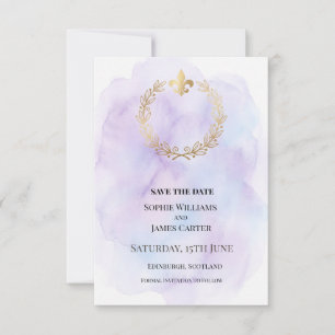 Purple Gold Wreath Wedding Save The Date