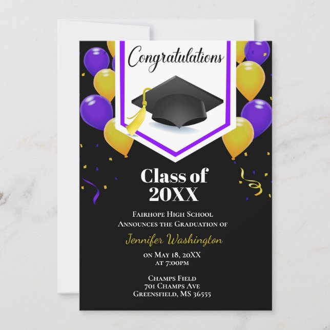 Purple gold yellow and black confetti invitation (Front)
