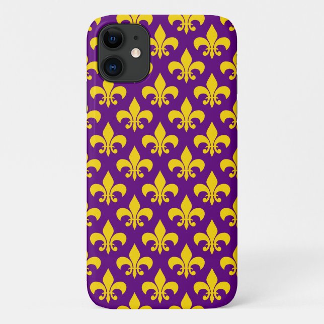 Purple Gold Yellow Fleur de Lis Pattern Case-Mate iPhone Case (Back)