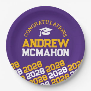 Purple & Gold Yellow Half Repeat Grad Personalized Paper Plate