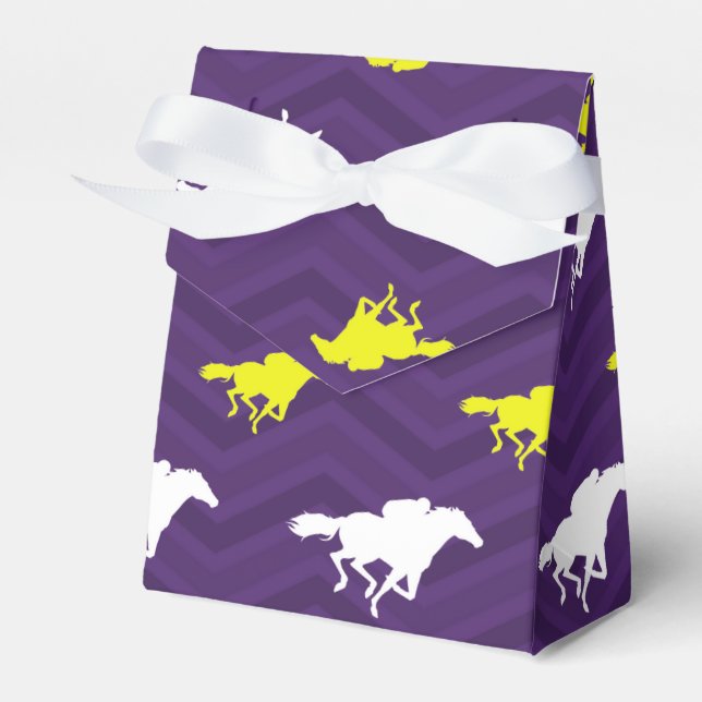 Purple, Gold Yellow, White, Horse Racing Chevron Favour Box (Front Side)