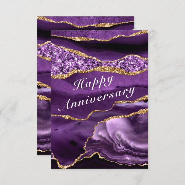 Purple Gold Your QR Code Wishes Anniversary Card (Front/Back)