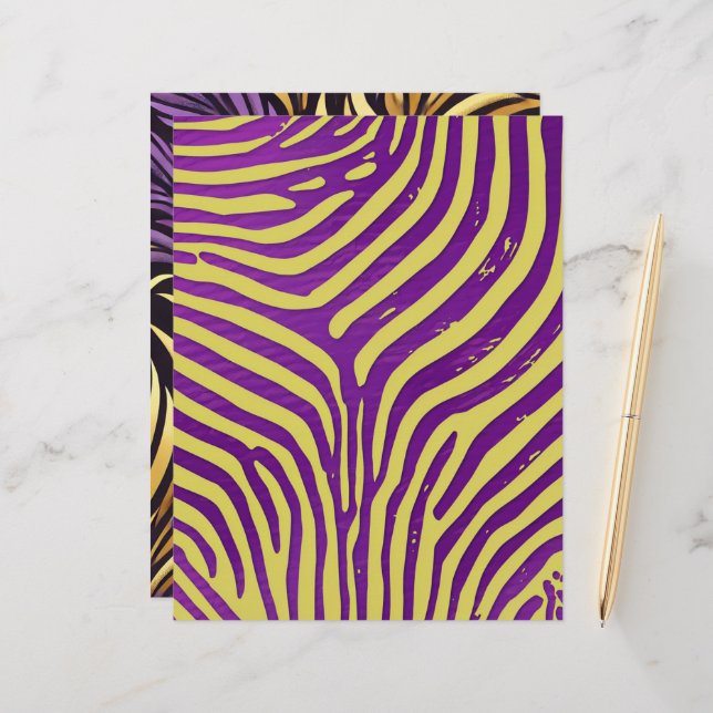Purple & Gold Zebra Stripe Pattern Scrapbook Paper (Front/Back In Situ)