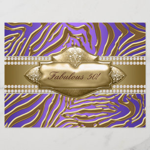 Purple Gold Zebra Womans 50th Birthday Party Invitation