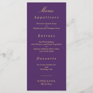 Purple Golden Beige Elegant Wedding Menu