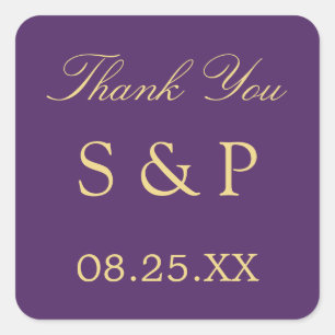 Purple Golden Beige Wedding Favour Thank You Square Sticker