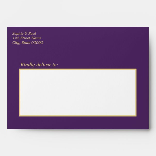 Purple Golden Beige Wedding Invitation Envelope (Front)