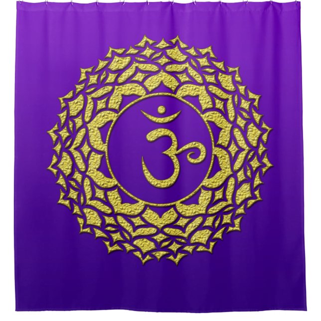 Purple Golden Crown Chakra Art Shower Curtain (Front)