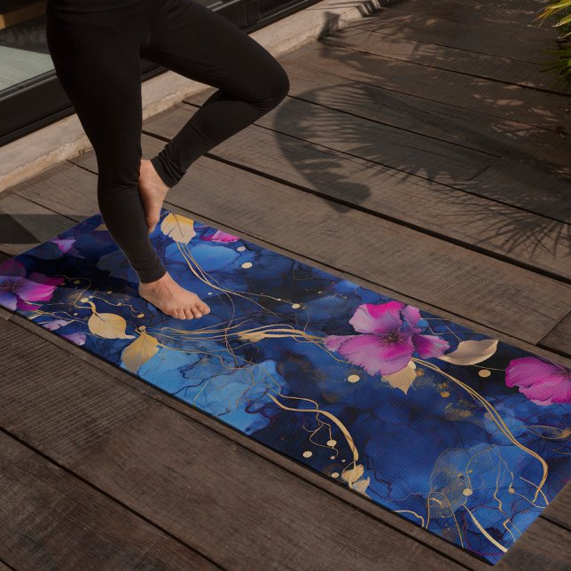 Purple & golden Flowers Marble Abstract Pattern Yoga Mat (Creator Uploaded)