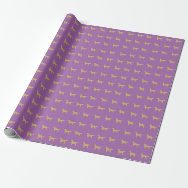 Purple Golden retriever with Gold glitter Wrapping Paper (Unrolled)